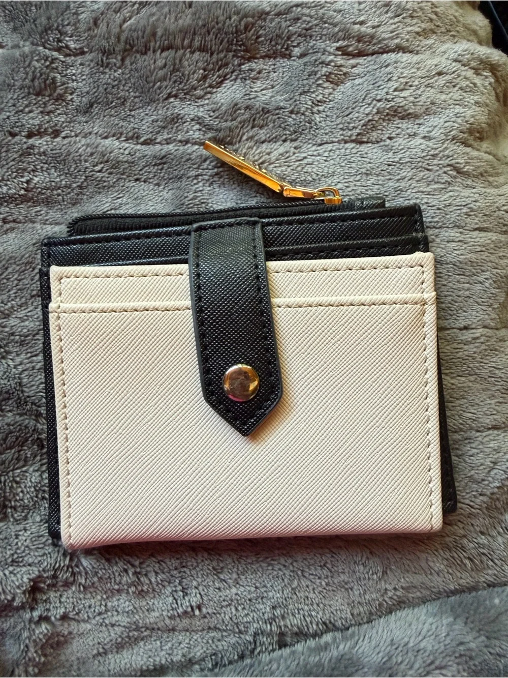 Anne Klein Black Saffiano Card & Key Holder with Gold Medallion Accent